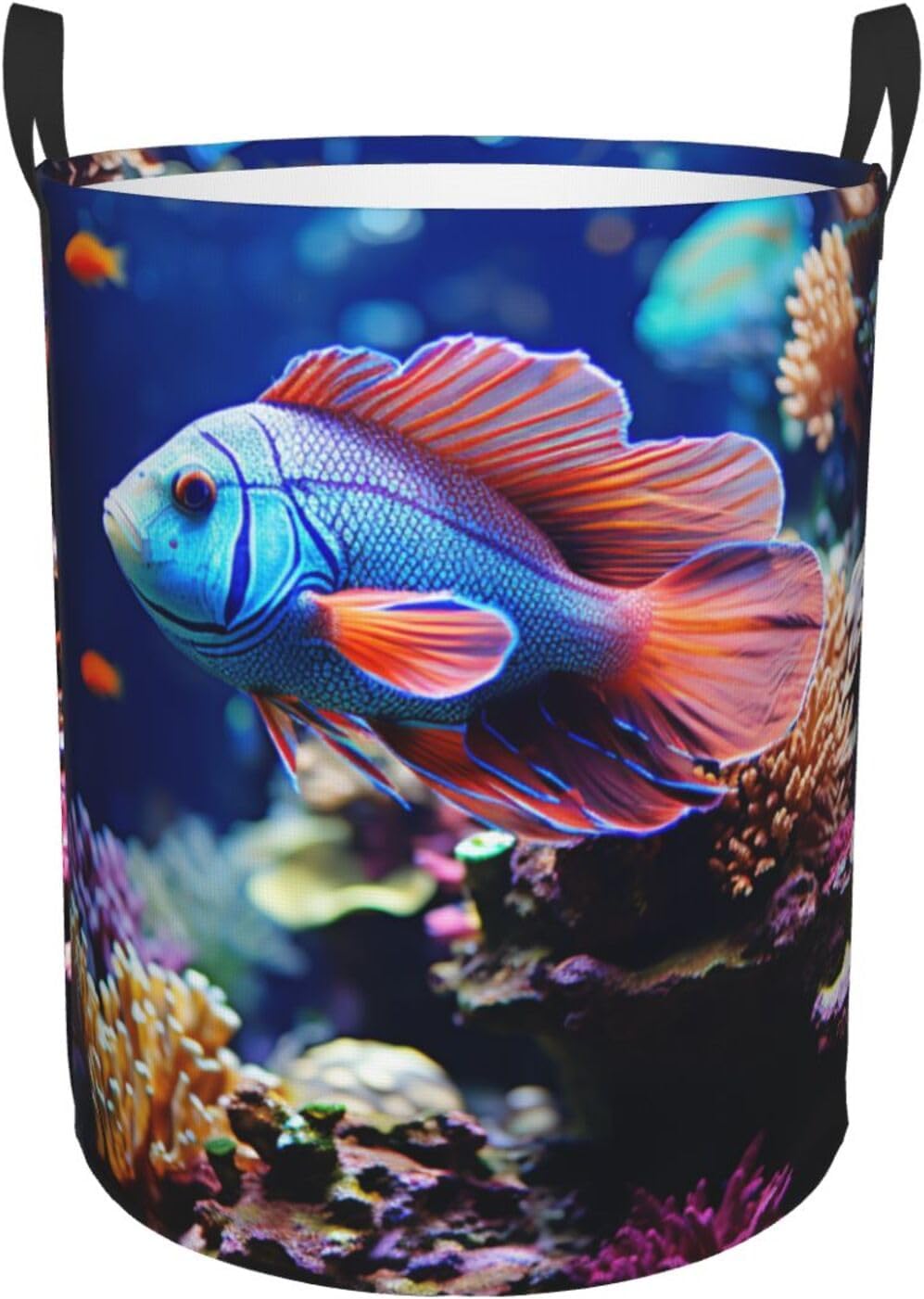Coral Reef Fish Aquarium Laundry Basket Foldable Waterproof Laundry Hamper Clothes Storage Bin With Handles Oxford Cloth Toy Organizer Basket For Bathroom Laundry Bedroom Small