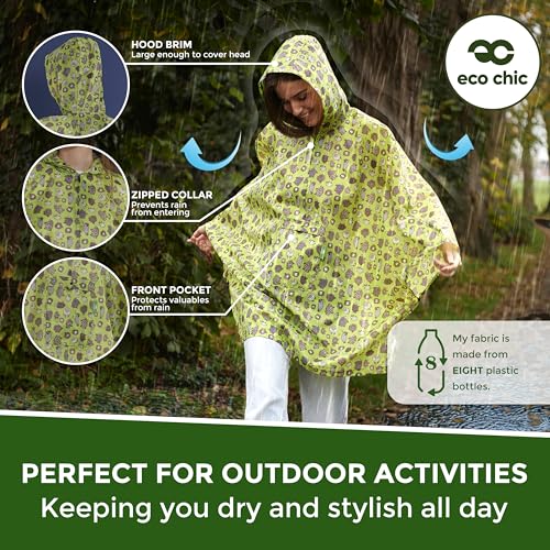 ECO CHIC Waterproof Hooded Rain Ponchos for Adults, Foldable Adult Poncho with Pocket, Lightweight Reusable Raincoat2
