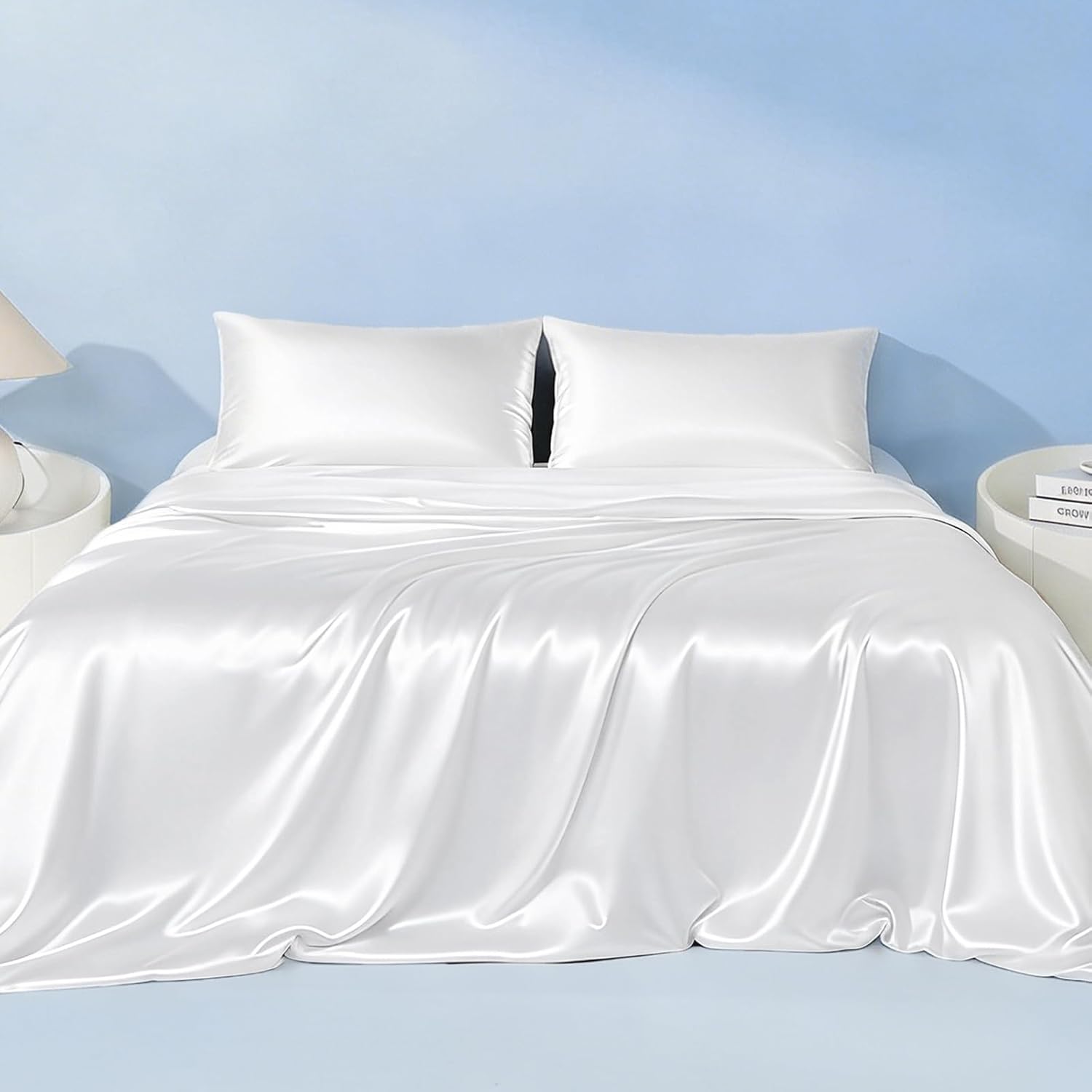 Elegear Cooling Silky Pillowcases Standard 20" x 26" and Cooling Silky Comforter Twin Size 59"x79" White Bundle