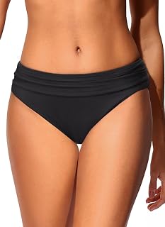 Zmart Women's Ruched Bikini Bottoms Tummy Control Full Coverage Scrunch Swim Bottoms