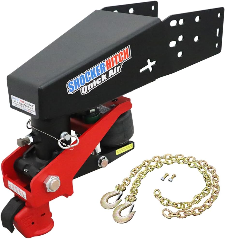 Shocker Quick Air® 5th Wheel to Gooseneck & Demco Coupler Conversion Kit with Chains, Fits Lippert 1621 0719 & RhinoBox - 24000 lbs GTW