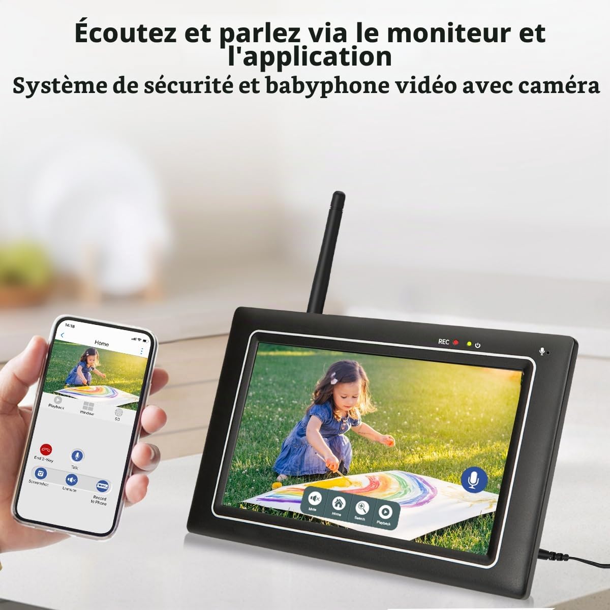 SecuFirst Kit de caméra de Surveillance extérieure avec Moniteur intérieur | écran tactile 7 pouces avec mémoire extensible jusqu'à 2 To, fonctionne sans Wi-Fi, caméra extérieure 2K, 32 Go