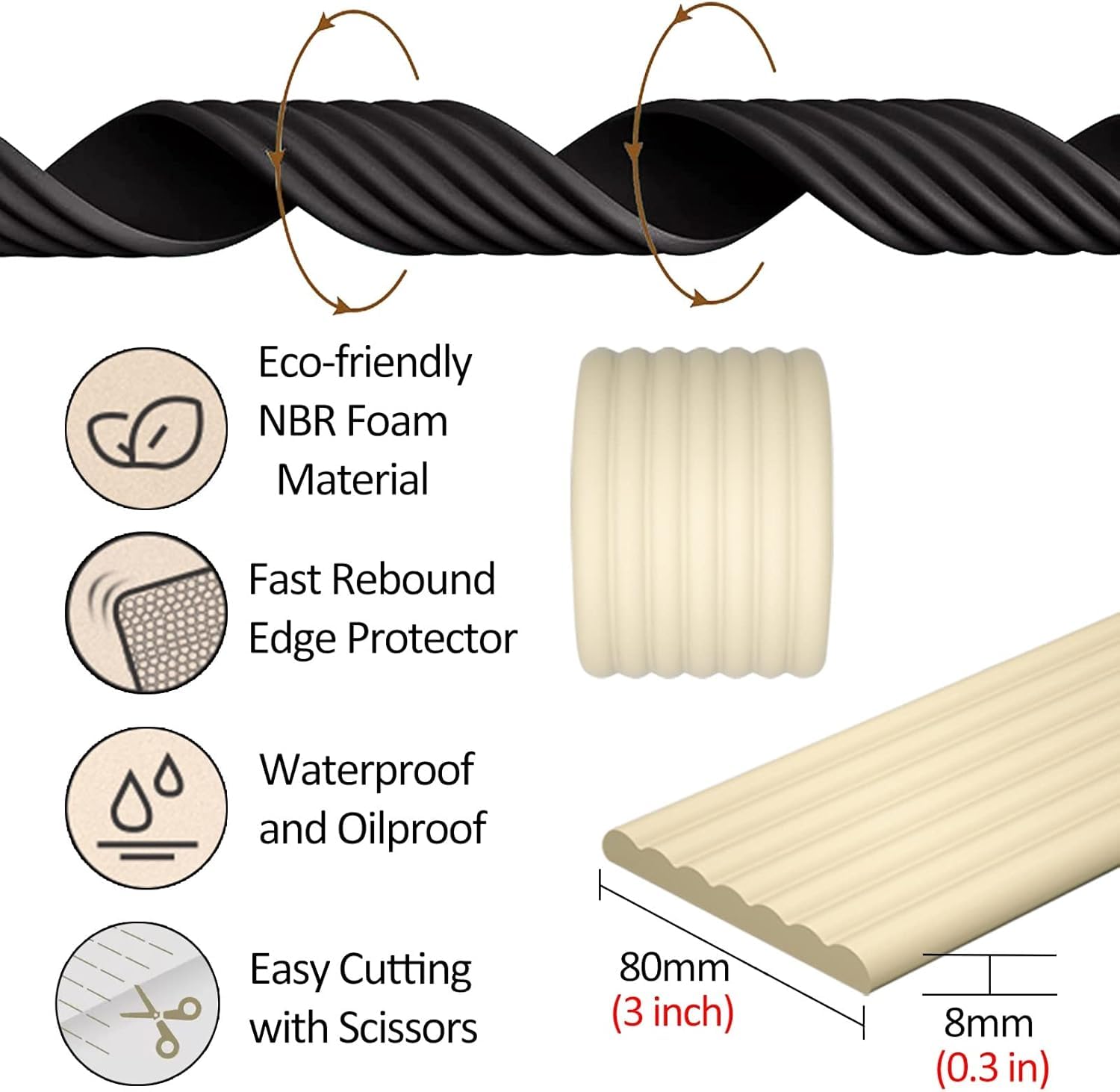 Protectores de bordes de esquina, tira adhesiva de 1,8 m de largo para muebles a prueba de bebés, escritorios, puertas y espejos, 20 m de longitud total para seguridad y protección