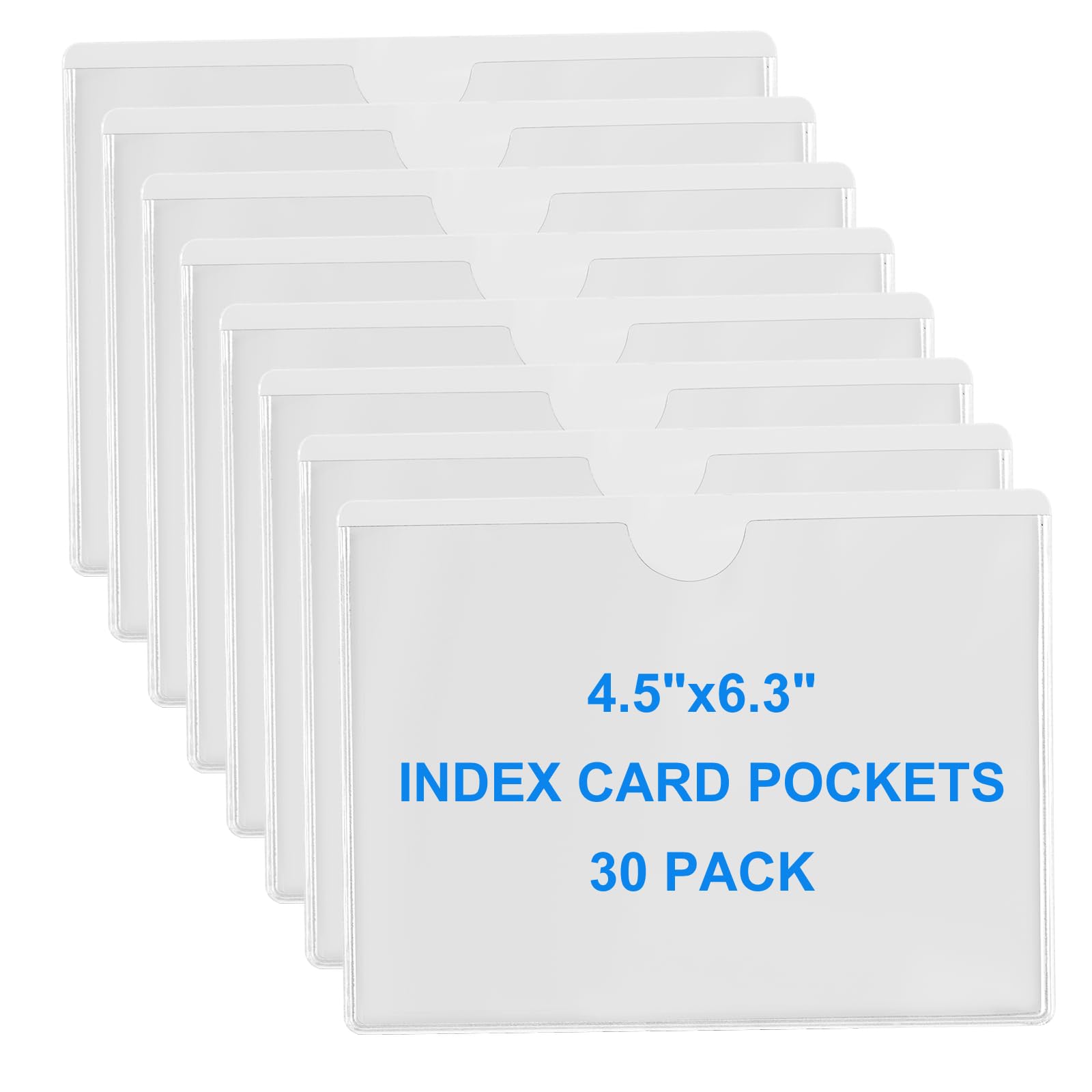 Adhesive 4.5"x6.3" Index Card Pockets with Top Open for Loading 30 Pack Clear Label Holder Plastic Index Card Holder for Organizing Storage Bins