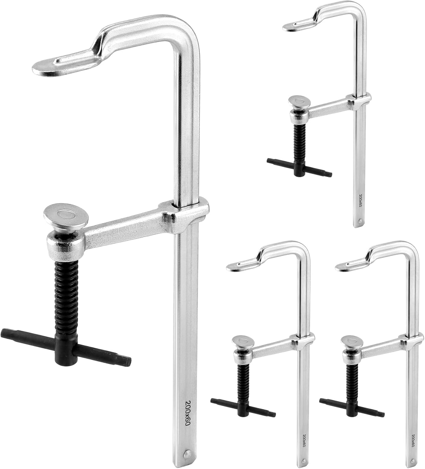 QWORK 8" Heavy Duty F Clamp, 4 Pack Drop-forged Bar Clamp, 2-1/4 Inch Throat Depth, Professional Forging Jaws, Rail, Spindle and Handle