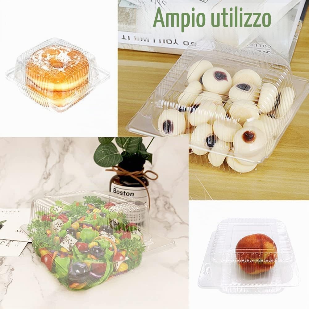 KAHEIGN 60 Pezzi Scatole per Fette Di Torta, 14cm x 10cm Scatole Singole per Cheesecake Scatole per Cupcake A Conchiglia Contenitore per Alimenti Con Cerniera In Plastica Trasparente con Coperchi