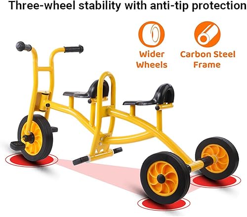 Miniatura 3 de Triciclo en tándem rojo, D, para niños, para 2, bicicleta de pedaleo de doble asiento, diseño antipunta con ruedas de goma sin inflado, juguete para
