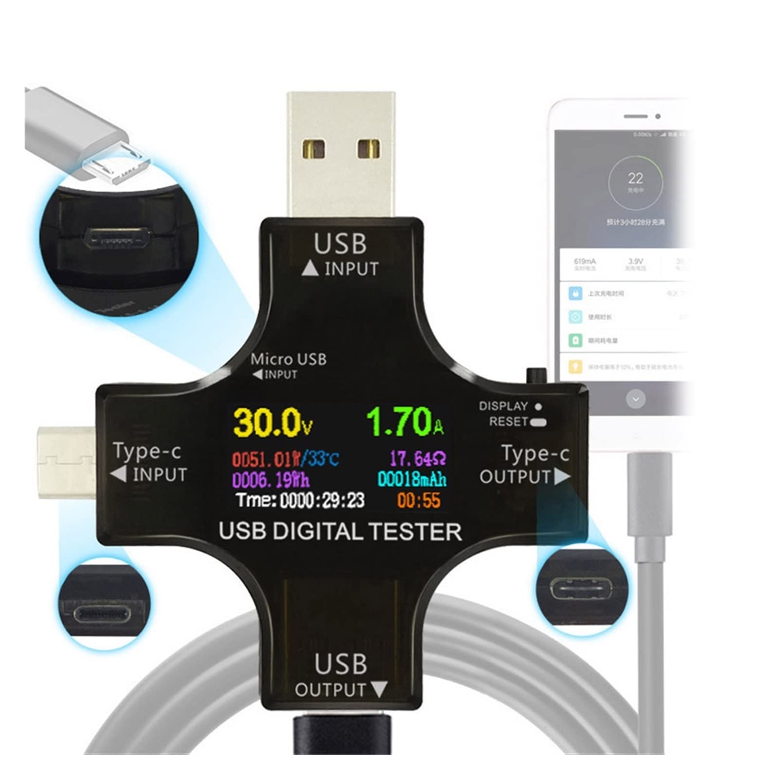 Urządzenie pomiarowe tester USB Usb. Tester Typ Bluetooth. -C pd. Digital Voltmeter Napięcie Obecny Miernik AMMETER Detector Power Bank Ładowarka(With Bluetooth)