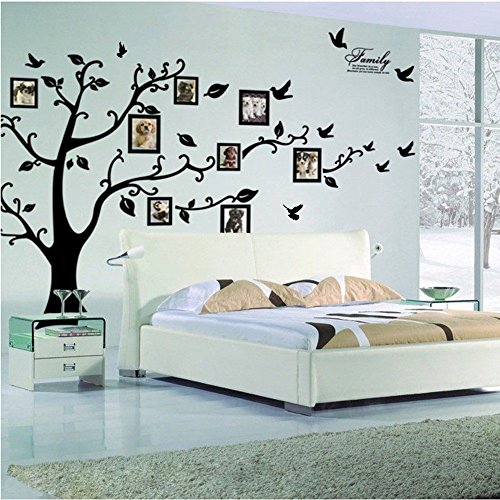 Pegatina pared arbol genealogico decorativo para fotos familia, amigos, compis .hall salon dormitorios loft buhardillas 2.50 x 2.00 m con marco para fotografias o nombres de CHIPYHOME