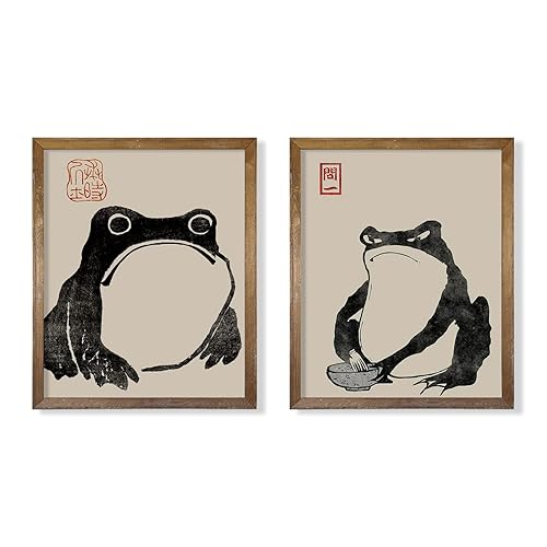 Japanese Frog Wall Art Decor - Japan Decor - Wabi Sabi - Japanese Matsumoto Hoji Poster Print - Vintage Japandi Pictures Set - Cute Funny Animal