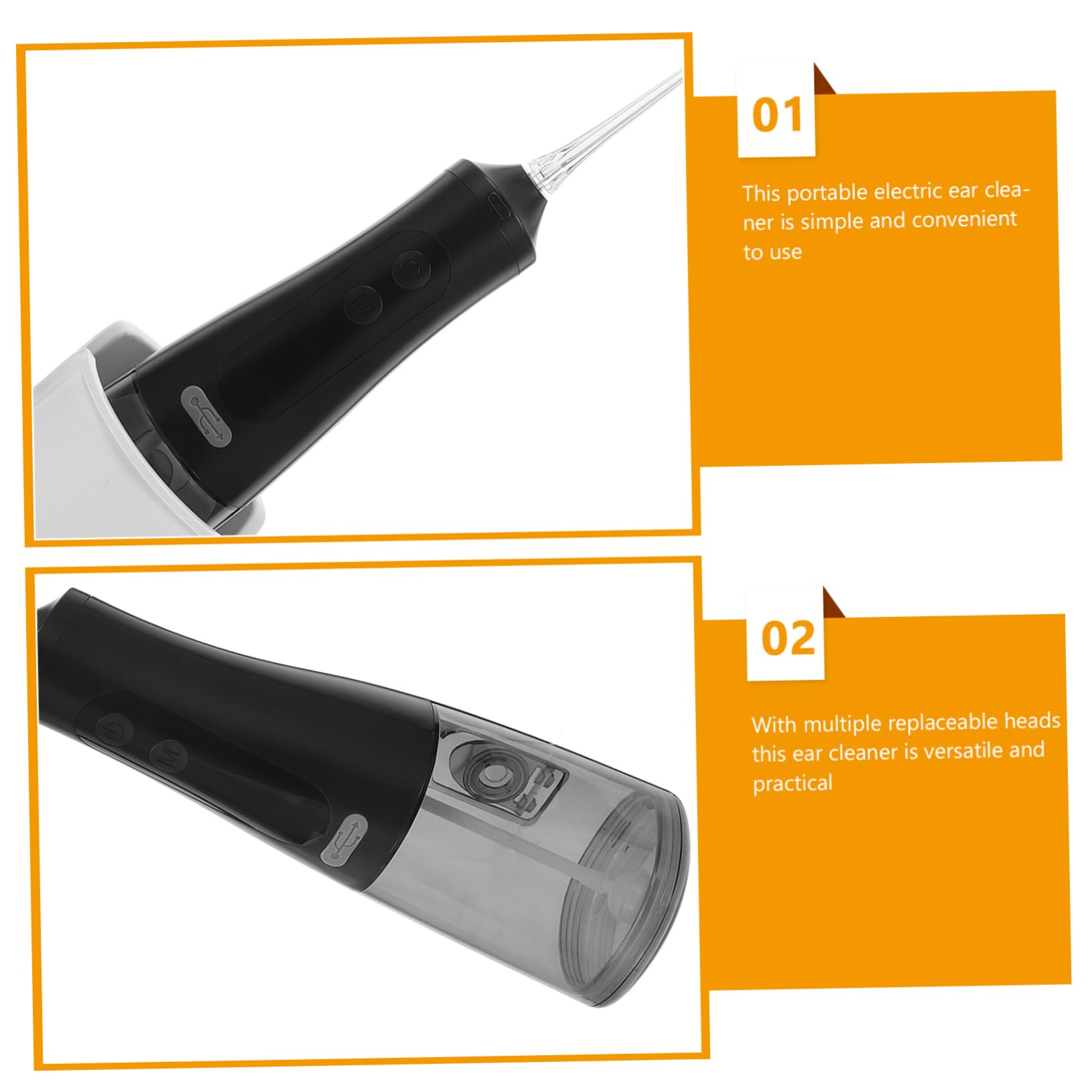 Limpiador de Oídos Eléctrico Portátil Ipx7 Negro 350ml Plástico | Kit de Limpieza de Oídos, 1 Juego, Uso Personal y Salón, Fácil de Guardar Operar