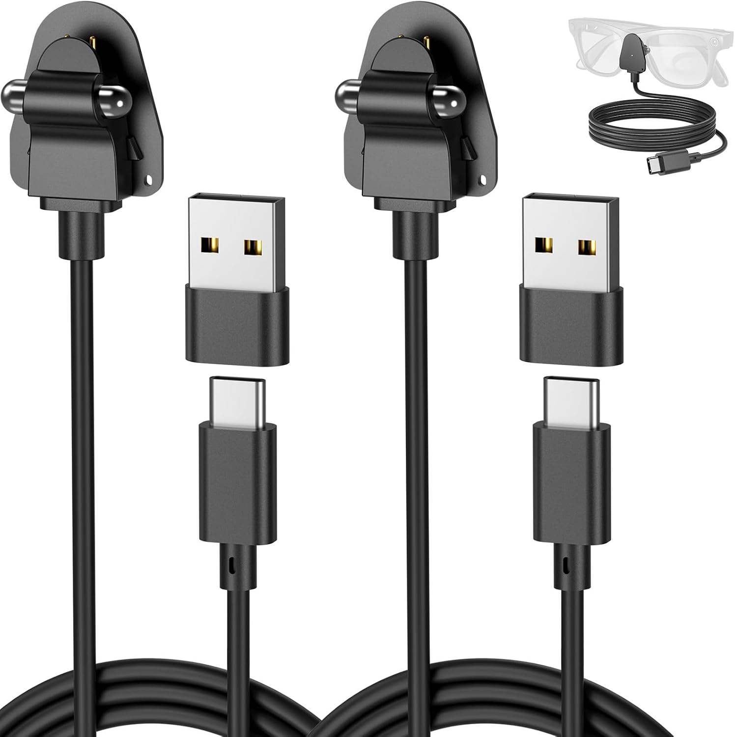 2Pack Charging Adapter Cable with USB C&A for Ray Ban Meta Glasses Charger