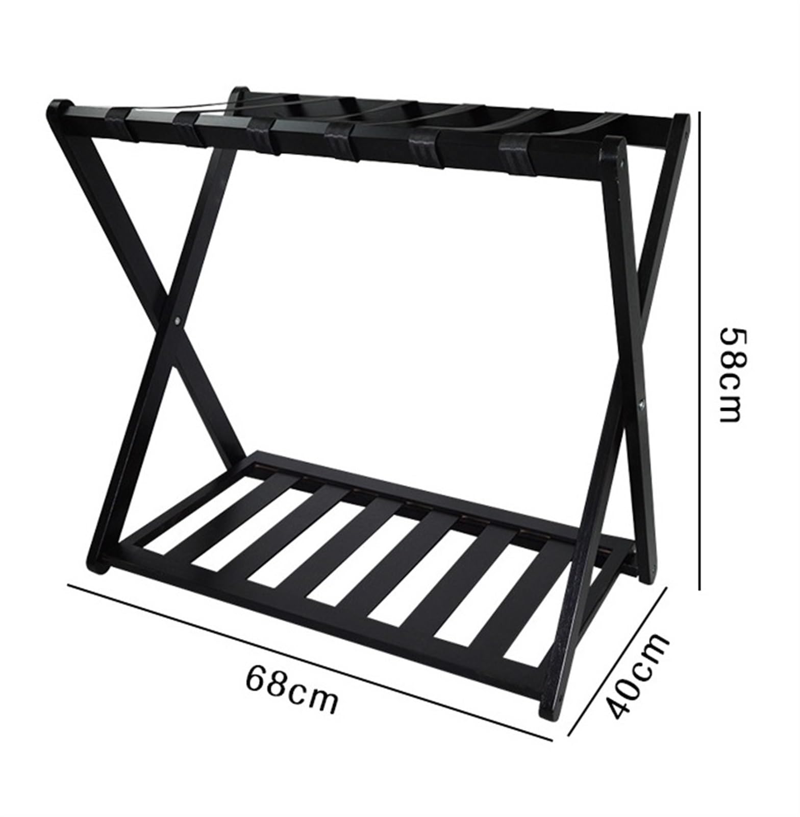 Porta Maletas Hogar Soporte Plegable De Madera para Equipaje Portaequipajes con Correa Nailon para para Hotel Portaequipajes Invitados(Black)
