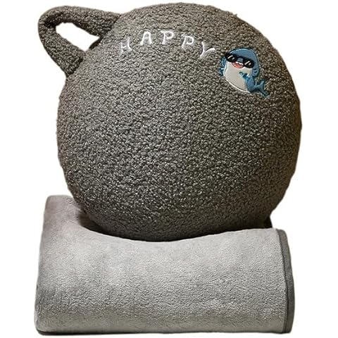 Dual Purpose Throw Pillow Blanket for Car Office Soft Cozy Fluffy Blanket Cute Cartoon Design Warm Portable Wearable Sleeping Mat for Women Girls Perfect for Napping Resting or Relaxing (Black) Cover