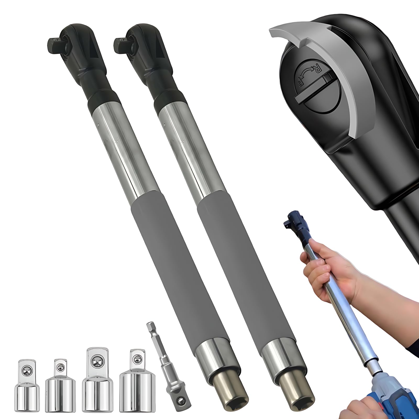 Llave de extensión compensada, llave eléctrica de carraca, control de par multifuncional, extensor de llave de transmisión de cadena, compatible con enchufes de 1,27 cm (3 kits)