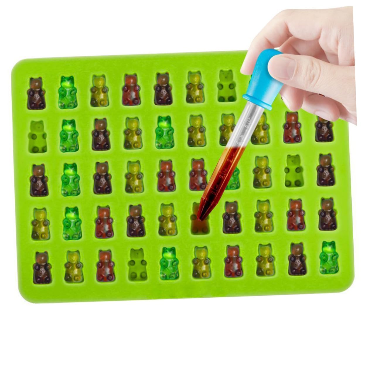 Cabilock 5ensembles Moules à Bonbons Silicone Forme Ours avec Compte-gouttes Bleu Ciel Vert Rose Jaune