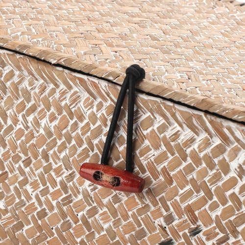 Rattankorb Aufbewahrungskorb aus Seegras mit Deckel Natürliches Material (Weißwäsche Mittel 30cmx18cmx15cm H) – Ansicht 3