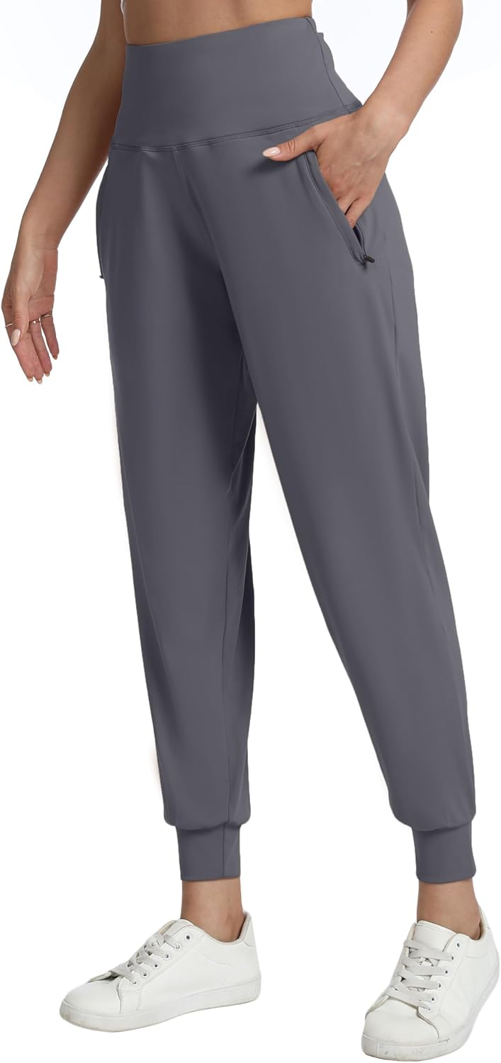 Womens Joggers with Zipper Pockets Lightweight Workout Athletic Tapered Pants for Travel Gym Lounge - Image 3