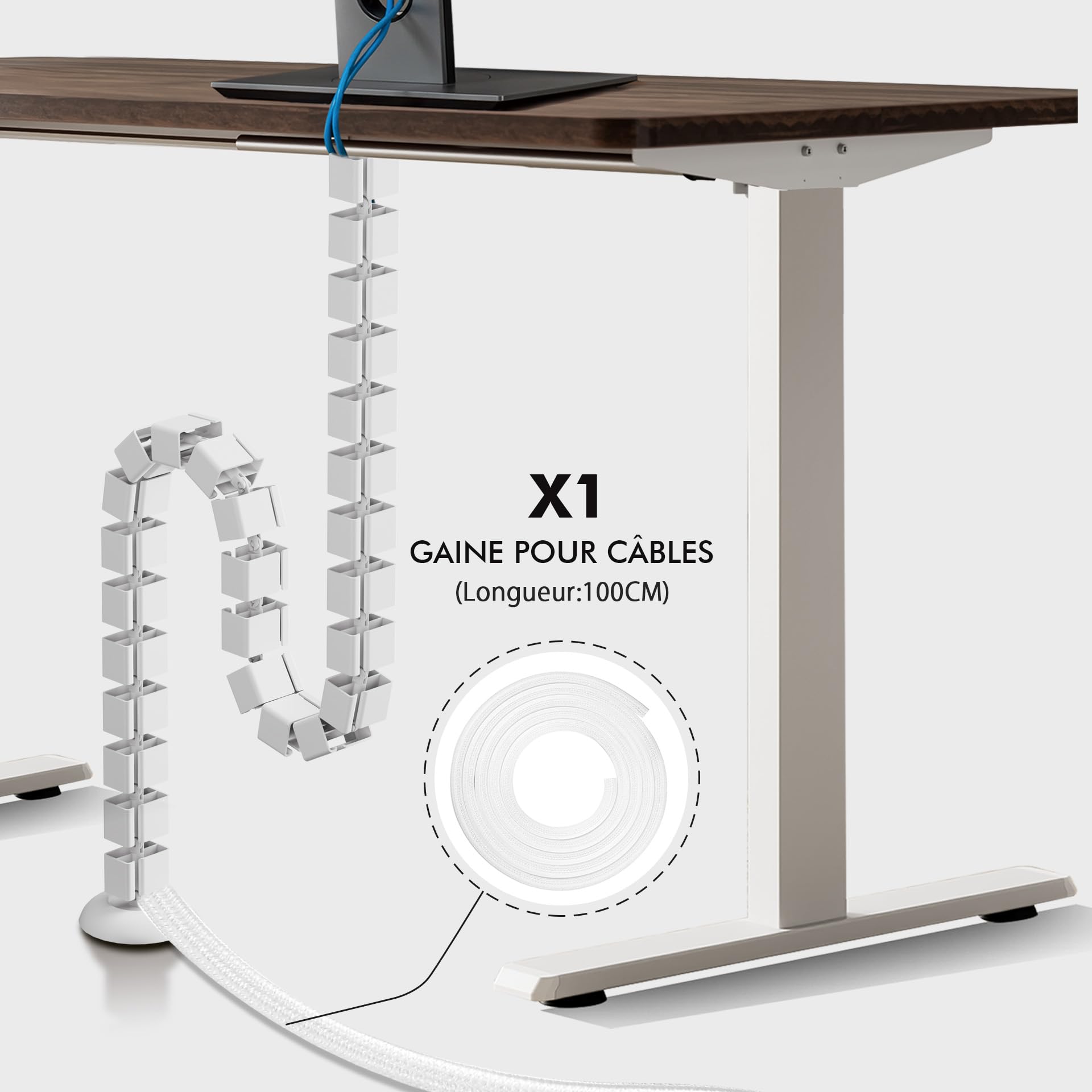 Mimoke Guide-câbles Slim Line Longueur : 1290 mm Gaine de câble Gestion des câbles à montage vissé Spine Organisateur de câbles modulaire (Blanc)