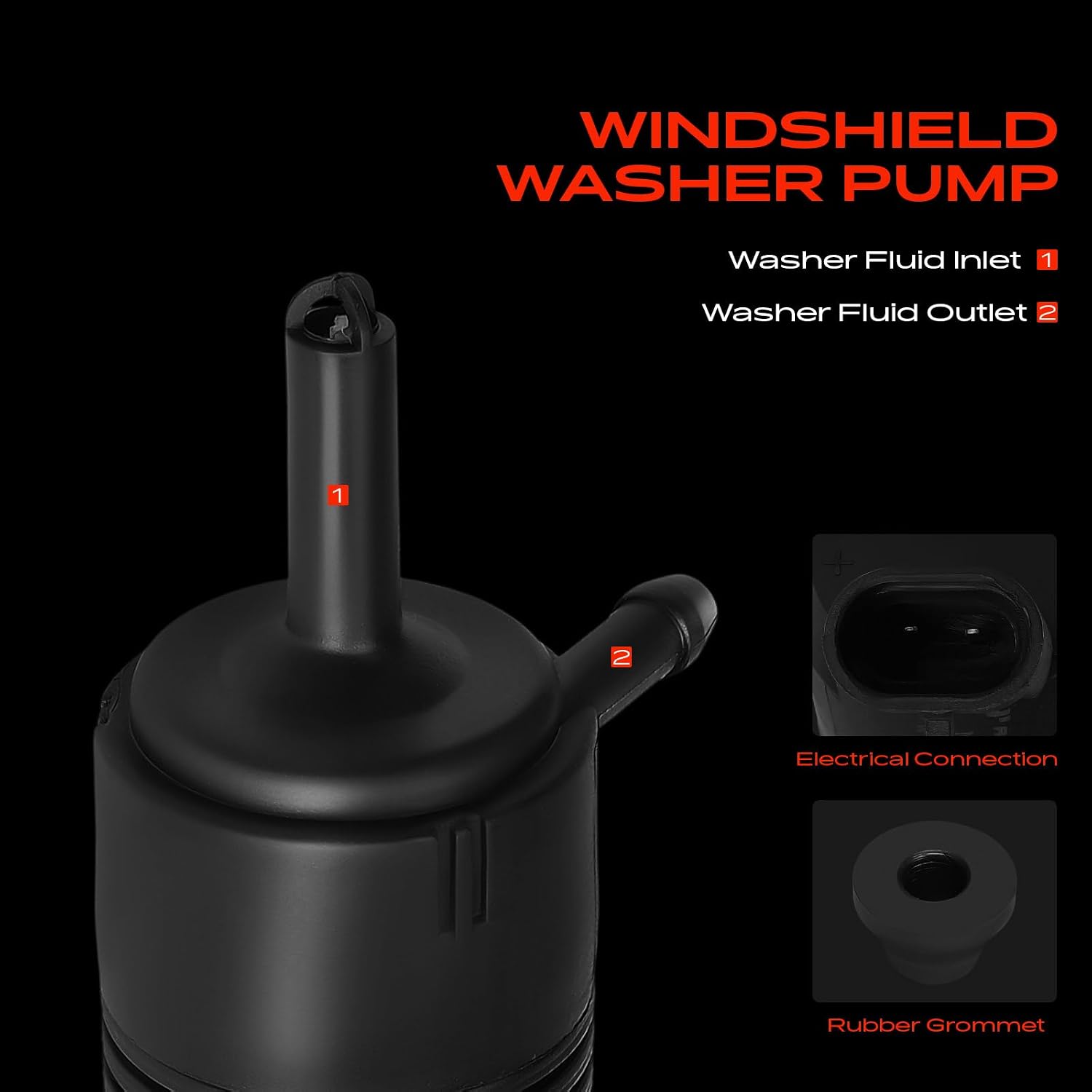 A-Premium Front Windshield Washer Pump Compatible with Cadillac Escalade, Escalade ESV EXT & Buick Regal, Century & Pontiac 6000, Aztek, Bonneville, Fiero, Firebird, Grand Am & Oldsmobile Alero