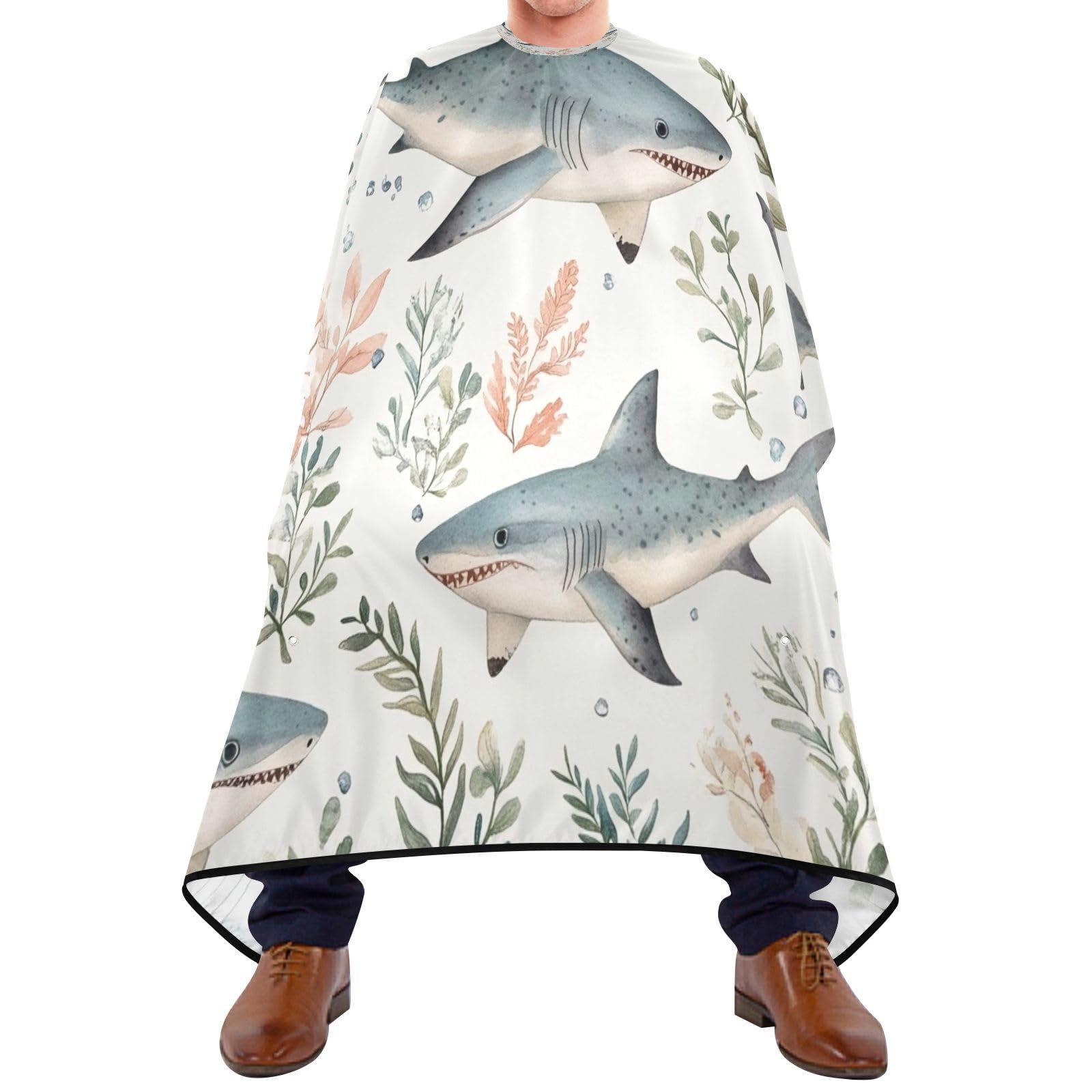 Kigai Cute Shark Hair Cutting Cape for Men & Women Waterproof Barber Cape Professional Hairdressing Salon Styling Apron with Adjustable Closure Snap