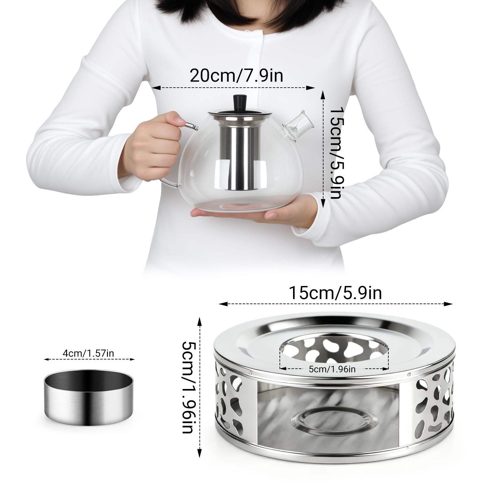 Teiera in vetro per teiera da 1500 ml - con base in acciaio inox e filtro removibile, realizzata in vetro borosilicato resistente al calore, adatta per tè verde, tè nero, tisane e bustine di tè