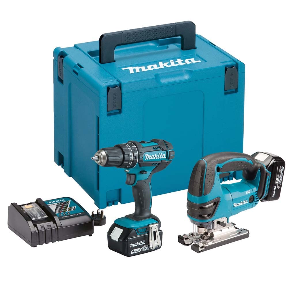 Makita DLX2134TJ 18V LXT Cordless Combi Drill and Jigsaw Twin Pack - 5Ah Batteries, Teal
