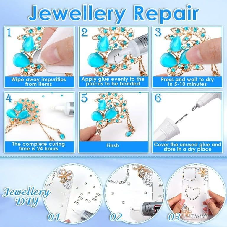 Image of Multi Function Clear Glue Fabric Adhesive for Cloth Stone Metal Platic Clay Bead Jewelry Making, Strength Clear Gum with Precision Applicator.