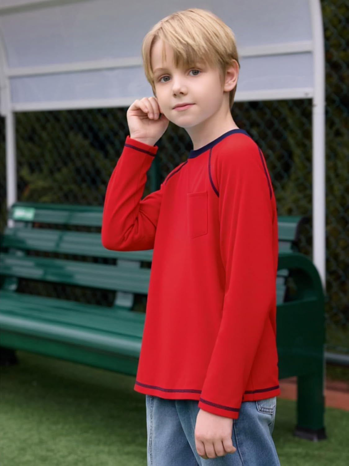 Haloumoning Boys Shirts Kids Long Sleeve Crewneck T Shirts Casual Fall Tops Tees with Chest Pocket 5-14 Years - Image 3