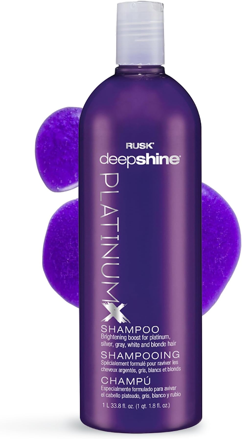 RUSK Deepshine PlatinumX Shampoo, 33.8 Oz, Gentle Cleansing Shampoo, Brightening Boost for Platinum, Silver, Gray, White, and Blonde Hair, Removes Yellows to Brighten Hair