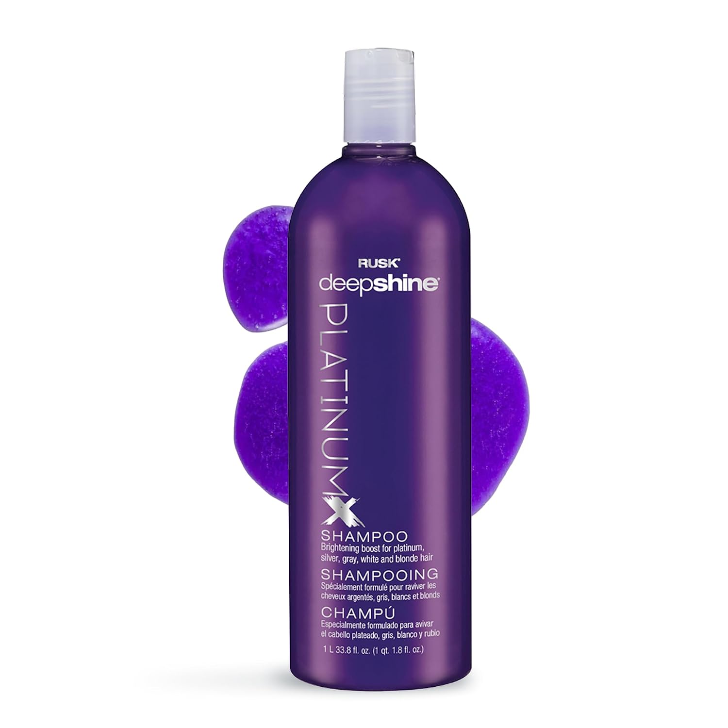 RUSK Deepshine PlatinumX Shampoo, 33.8 Oz, Gentle Cleansing Shampoo, Brightening Boost for Platinum, Silver, Gray, White, and Blonde Hair
