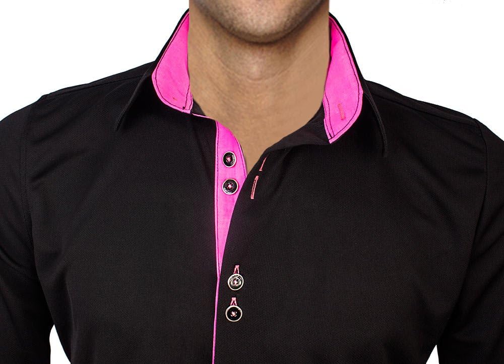 Black with Neon Pink Moisture Wicking Dress Shirt - Made in USA