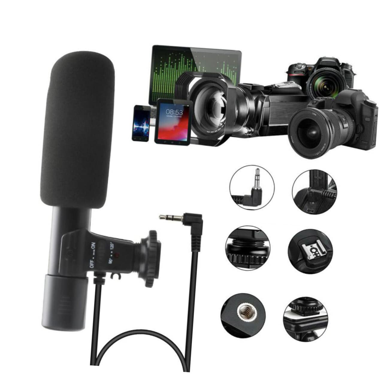 Hemobllo Microfono Per Video Dslr e Vlogging, Cardioide Leggero Cavo 3,5 Mm e Vite 1/4", Compatibile Fotocamere Per Interviste e Riprese Cinematografiche
