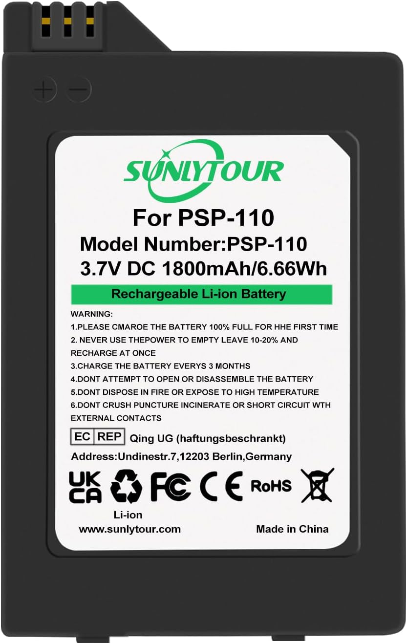 SUNLYTOUR PSP-110 Battery PSP-110 PSP 110 Replacement Battery 1800mAh Compatible with PSP Portable Playstation psp 1000 series