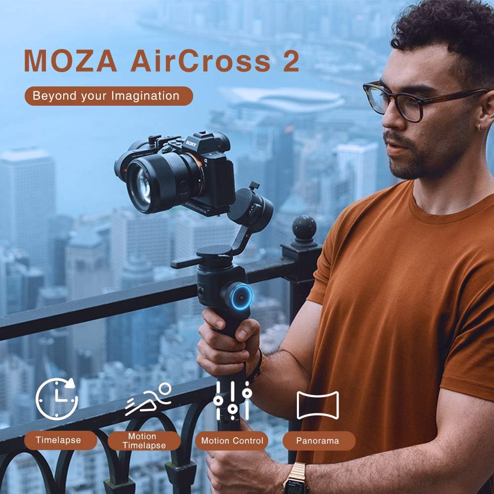❤ Crazy Deals MOZA AirCross 2 3 Axis Handheld Gimbal for Mirrorless Camera up to 3.2kg/7lb Parameter Easy Setup Auto-Tuning 12hrs Runtime 18W Fast Charge, W Phone Holder