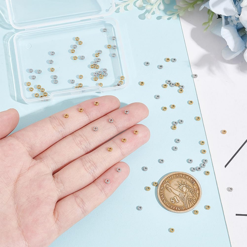 UNICRAFTALE 100pcs 2 Colors 3mm Tiny Flat Round Stainless Steel Spacer Beads - Image 5