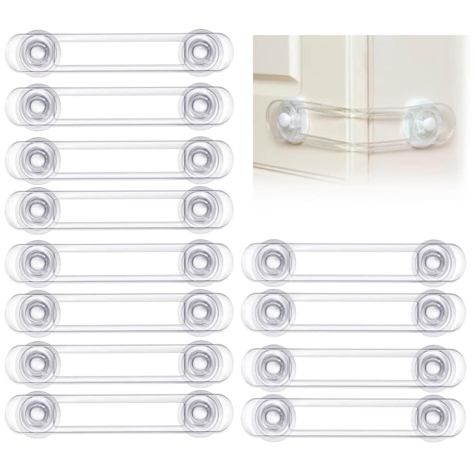 Baby Safety Cupboard Locks, 12 Packs Child Cabinets Safety Lock Baby Proofing for Toilet, Draw，Refrigerator, Ovens Transparent