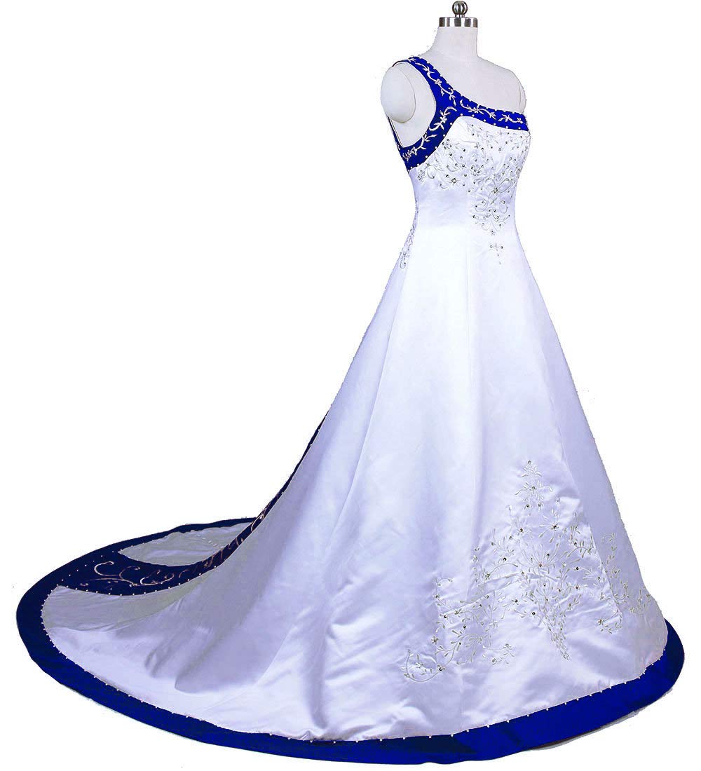 Élégant A-Ligne Une épaule Robes de mariée Vêtements de mariée Broderie Satin Robes de Mariage