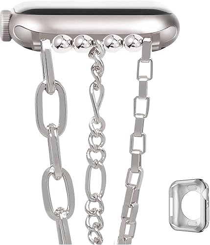 MORWLAT Pulsera de cadena compatible con Apple Watch con funda de TPU de 1.496 pulgadas1.575 pulgadas1.614 pulgadas1.654 pulgadas1.732 pulgadas1.772