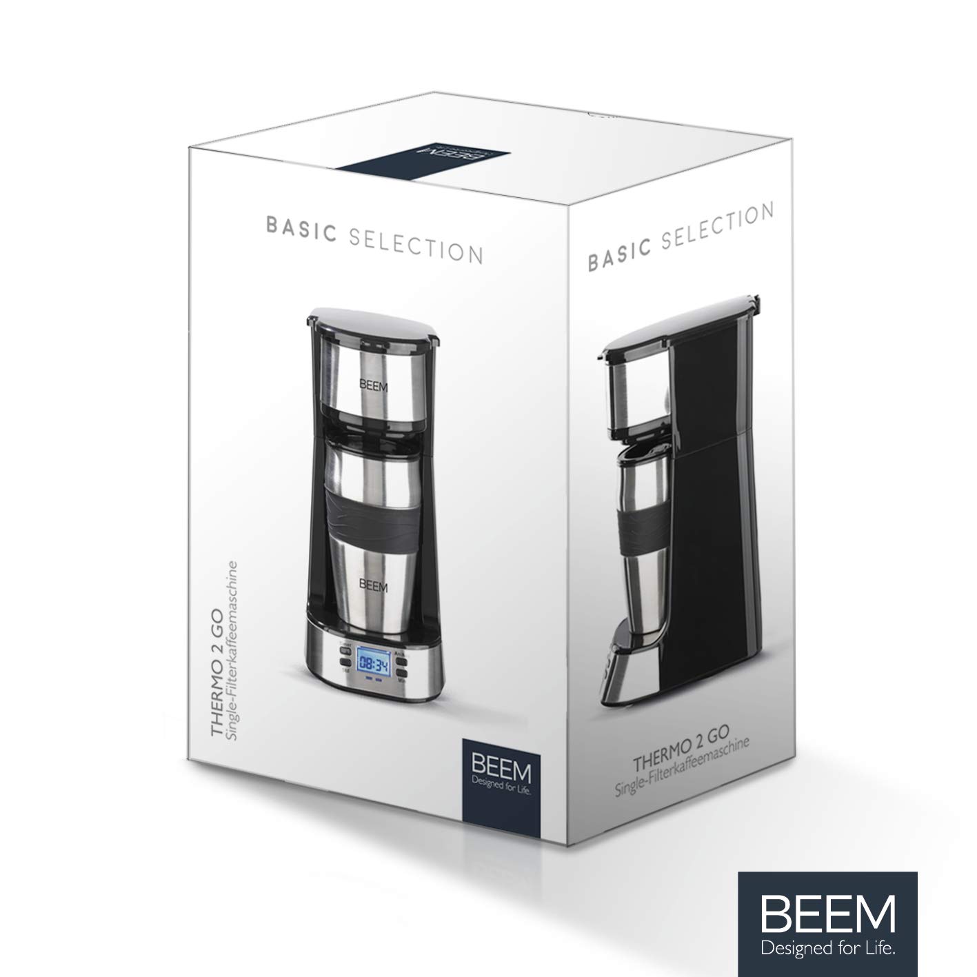 BEEM THERMO 2 GO Cafetera de filtro individual con taza térmica | Incluye taza de café de 0,4 l para llevar | Con temporizador de 24 horas para una taza de café caliente sin esperar | 750 W