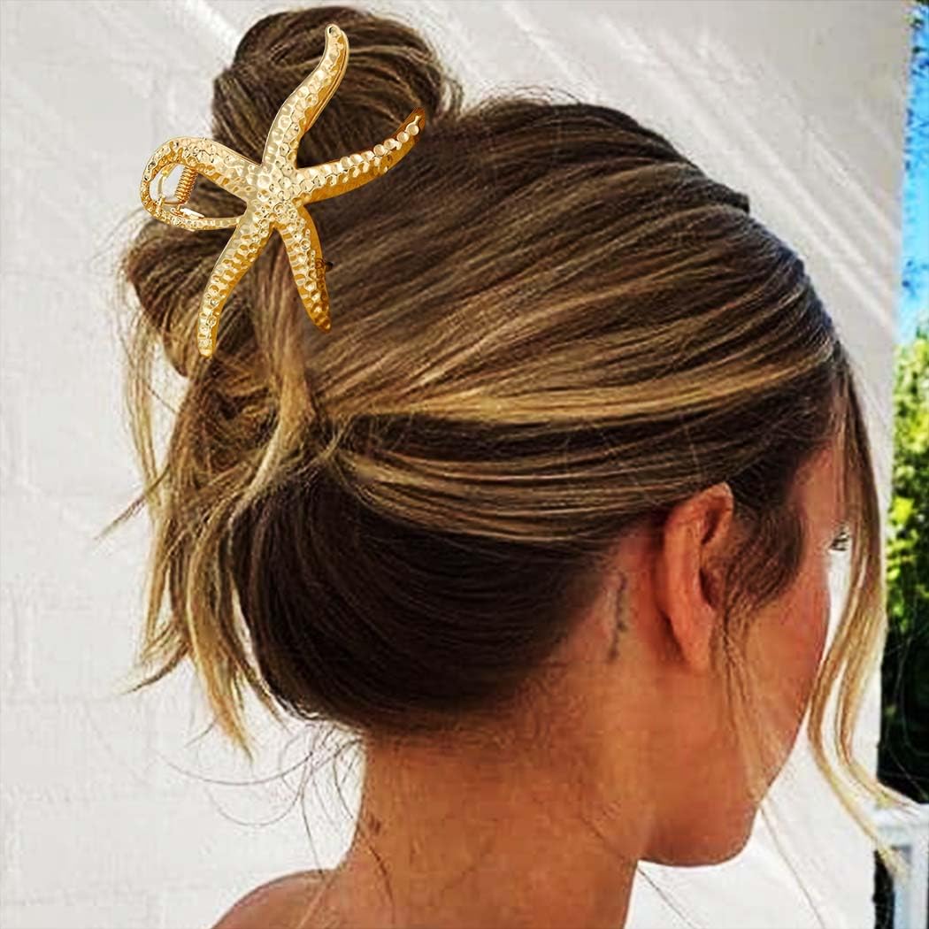 Reaky Seashell Claw Clips Gold Metal Hair Clip Starfish Hair Claw Clip Hair Accessories for Women (Gold) - Image 3
