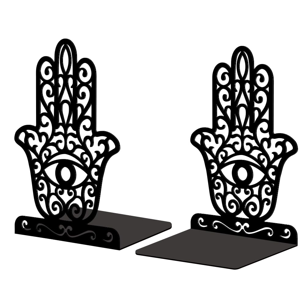 Peacoblue Metal Bookends for Shelves, Modern Decorative Heavy Duty Study Book Support Stoppers for Office, Desk, Shelf, Hand of hams, 5.3"x4.3"x7.9" Cast Iron Simple Bookends,1 Pair (Eye of The Devil)