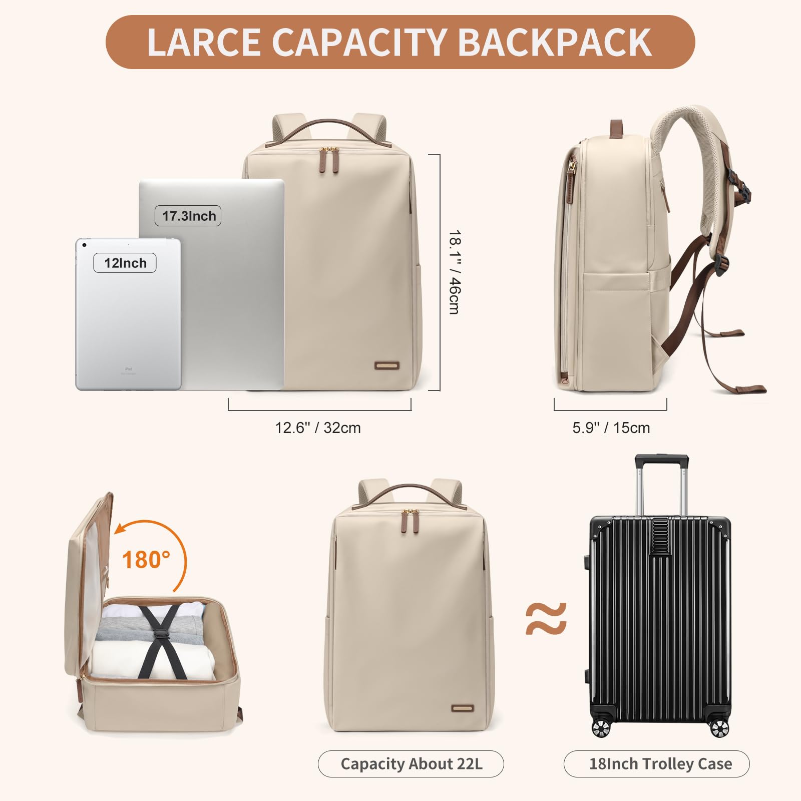 GOLF SUPAGS Sac à Dos élégant Pour Ordinateur Portable Pour Femme, Approuvé Par Les Compagnies Aériennes, Voyage, Travail, école, Sac à Dos Décontracté Pour Ordinateur Portable de 17,3 Pouces