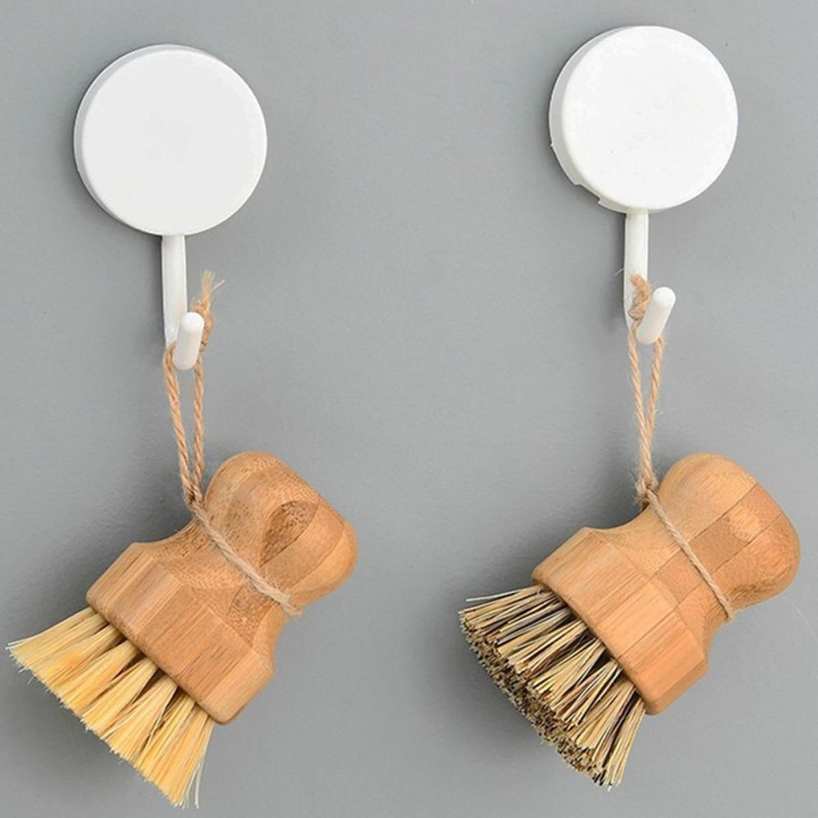 1/2 Cepillo de bambú para Fregar Platos, Limpiador de óxido, Cepillo Redondo para Lavar Platos, Cepillo de Red, Herramientas prácticas de Limpieza para el hogar (1 Fibra de sisal)