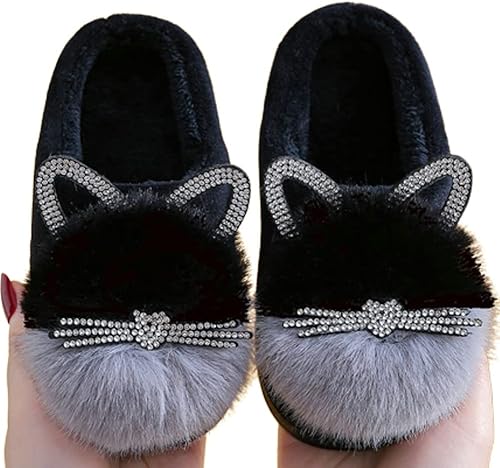 Pantuflas para niñas y niños, pantuflas de casa de gato, pantuflas mullidas, pantuflas rosadas, pantuflas cálidas de invierno, zapatos suaves para