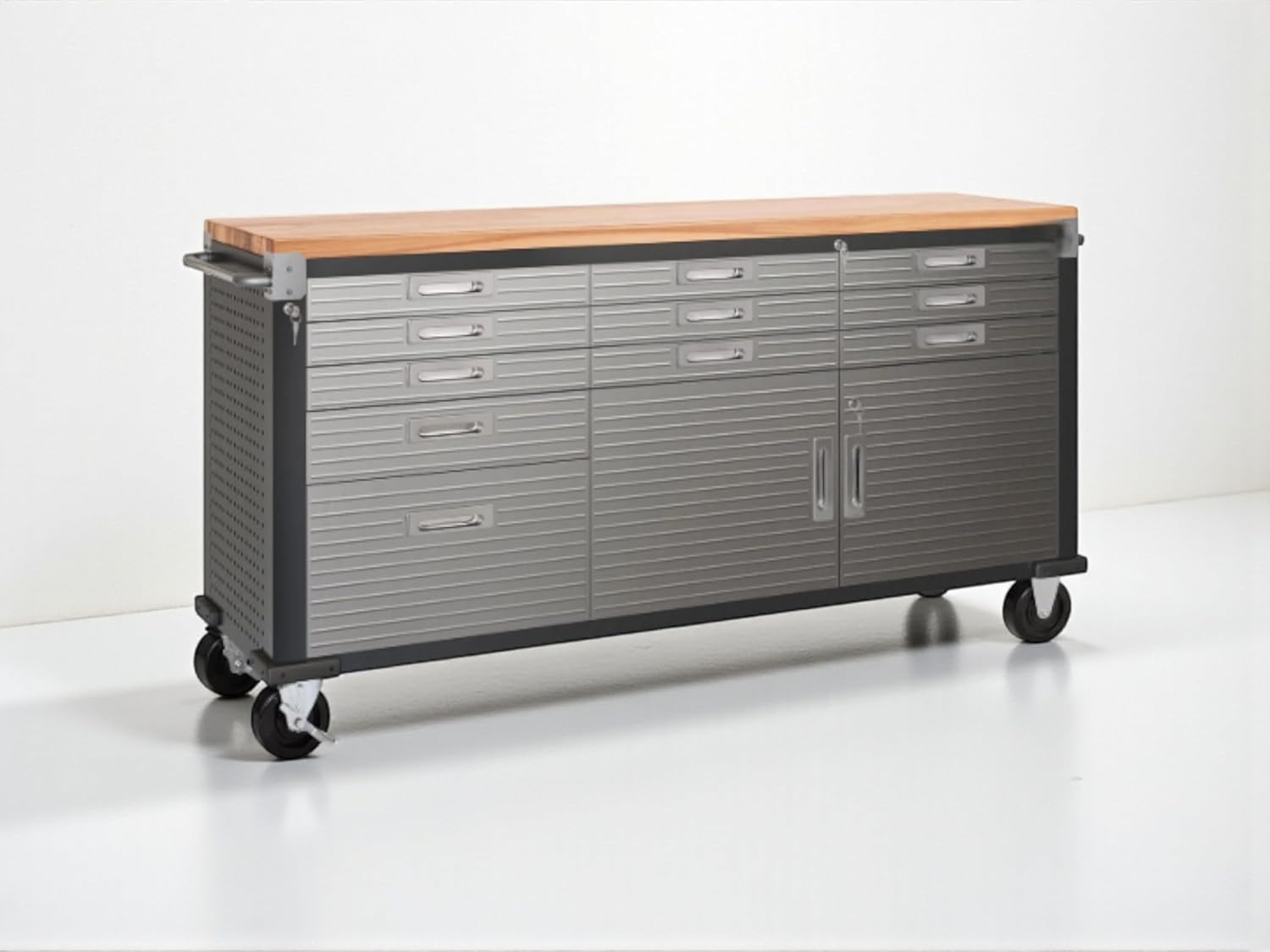 Heavy-Duty Rolling Workbench with Drawers and Cabinet, 77" W x 20" D x 37.5" H, (Graphite, 11 Drawer)