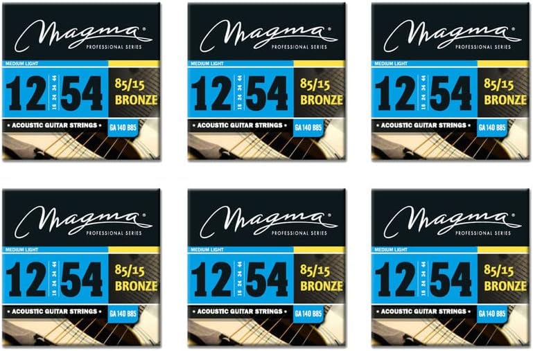 Magma - 6 Sets Medium Light Gauge Acoustic Guitar Strings 12-54 85/15 Bronze Acoustic Strings (.012" - .054") - GA140B85