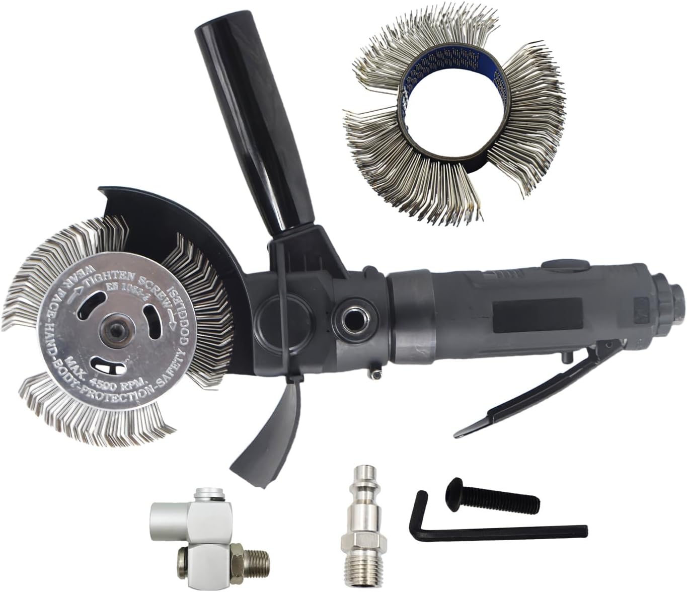 Pneumatic Rotary Removal Tool For Remove Rust Paint Metal Roof Color Plate Metal Steel Plate Steel Pipe With 0.7mm Bent Tip Wire Wheels Air Removal Tool Kit