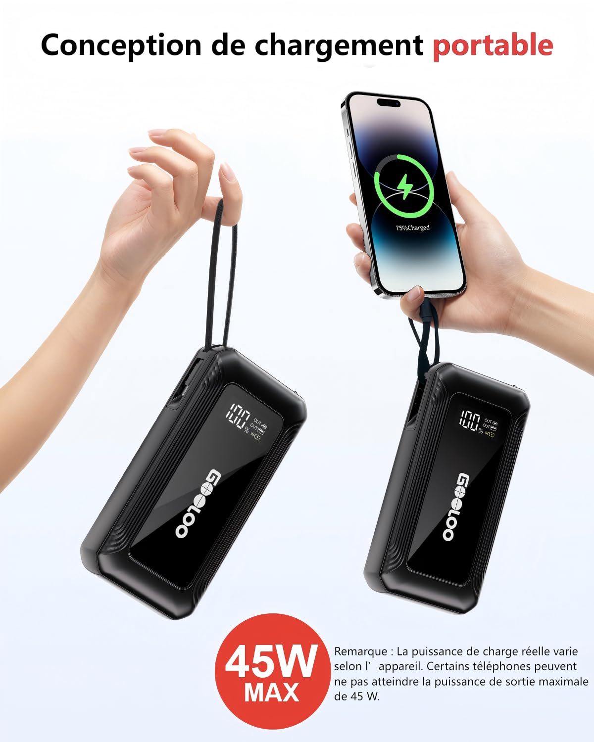 GOOLOO Démarreur Portable pour Voiture 3000A, Batterie de Secours avec Charge Rapide USB-C 45W, Lampe Torche LED, pour Moteurs Essence Jusqu‘à 8.5L / Diesel 6L (12V)