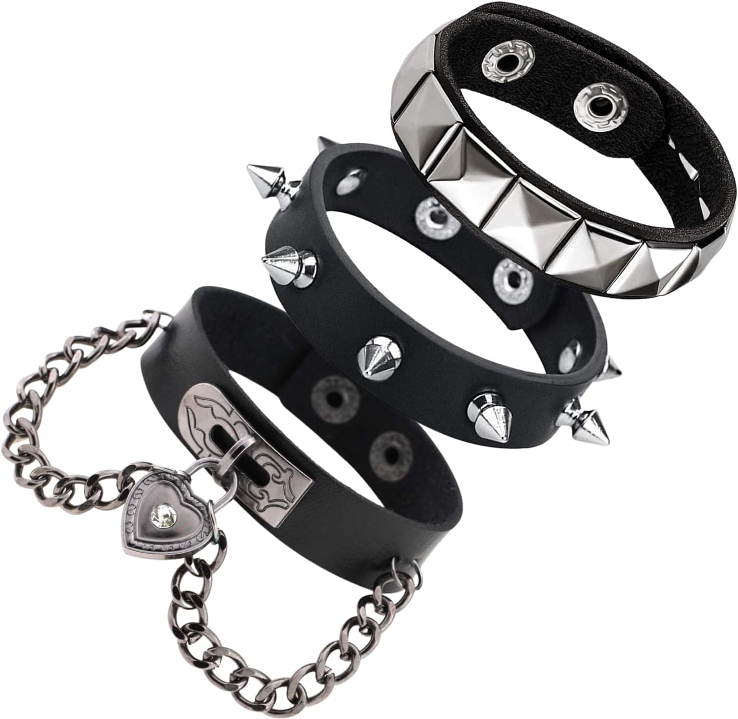 Ulekuke3 Pcs Punk Rock Studded Bracelet Set Spiked Leather Cuff Bracelet for Men Women 80s Wristband Emo Bracelet Adjustable